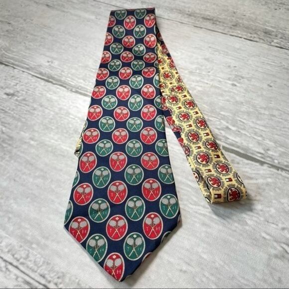 Vintage Tommy Hilfiger Silk Tie Tennis Racket Preppy 90s Country Club - Picture 1 of 7